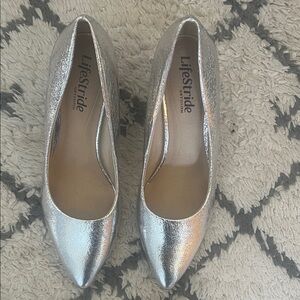 Life Stride Silver Pointed-Toe Women’s Heels